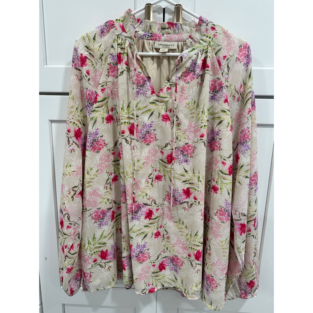 Womens 2X Floral Chiffon Peasant Blouse‎ Appleseed's